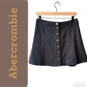 Abercrombie Fitch Skirt 4 Navy Blue Snap Front Faux Suede A-Line‎ Mini